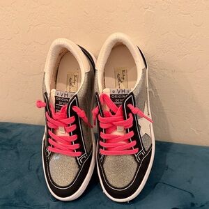 Women's Glitter Sneakers - Black, Silver, and Pink
